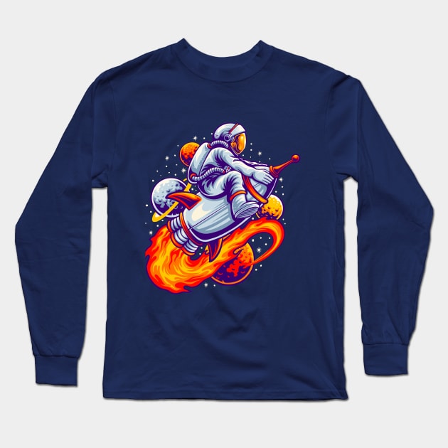 Astro planet rocket Long Sleeve T-Shirt by Pixel Poetry